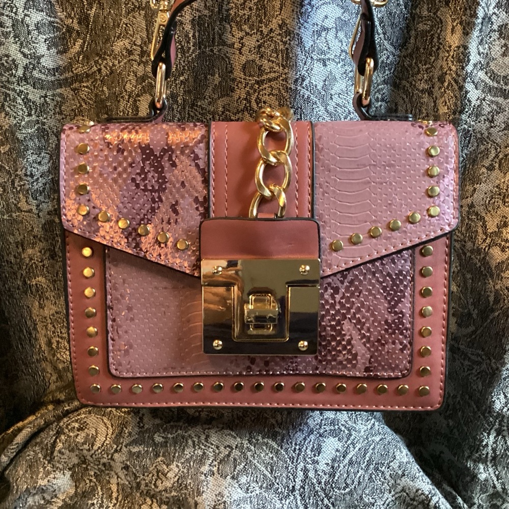 Snakeskin pink with gold hardware crossbody